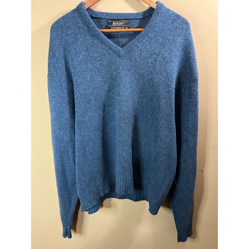 Vintage Jantzen Wool V-Neck Blue‎ Sweater - Mens XL
